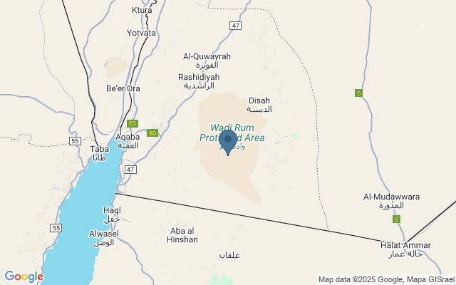 Kaart met locatie Wadi Rum